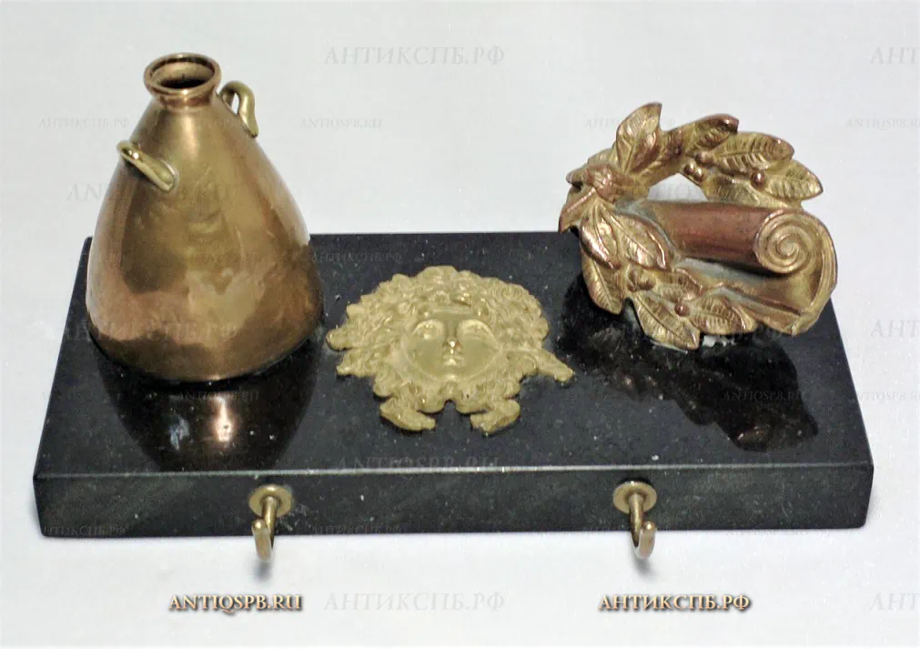 Чернильный прибор старинный из бронзы на мраморной подставке. Перв. пол. ХХ века. №20736